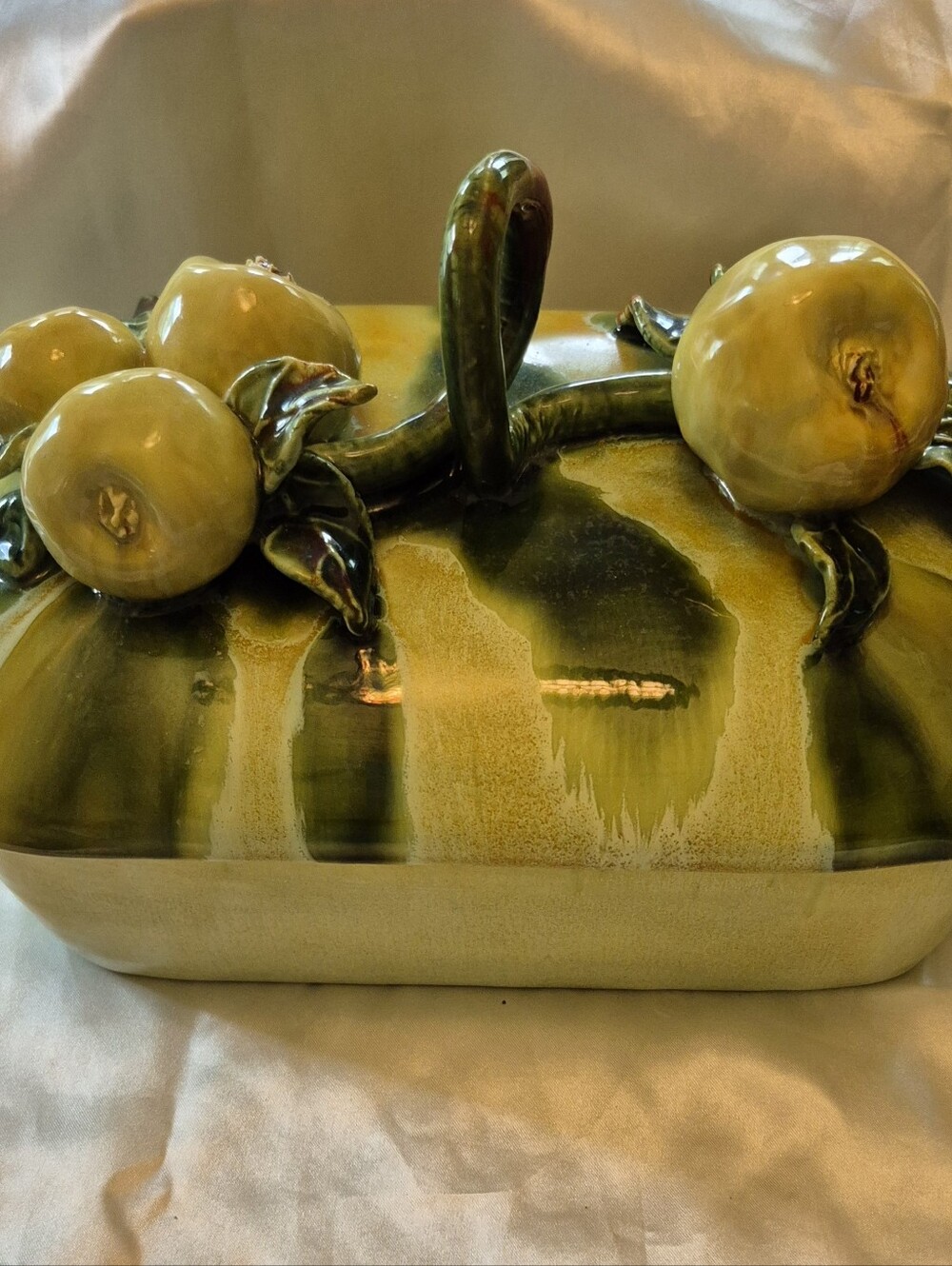 Ceramic Green Apple Vine Handle Grojcan Originals California Serving Dish